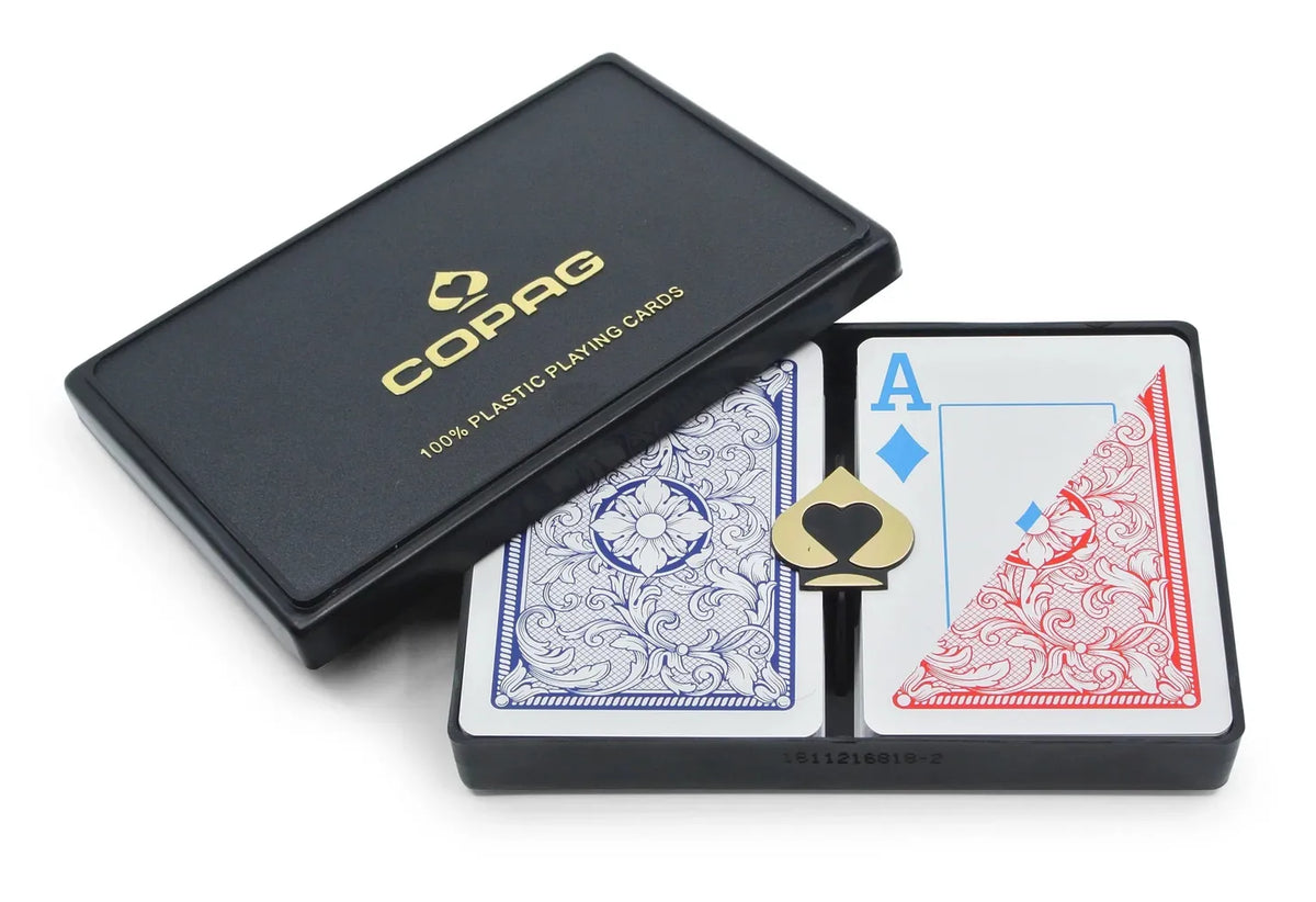 Copag Legacy 4-Color Plastic Double Deck Set – Poker Size – Red & Blue – Jumbo Index