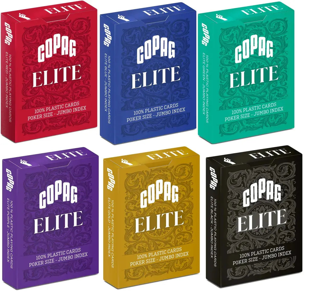 Copag Elite 100% Plastic Playing Cards – Poker Size Jumbo Index (Mixed Colors, Single Decks)
