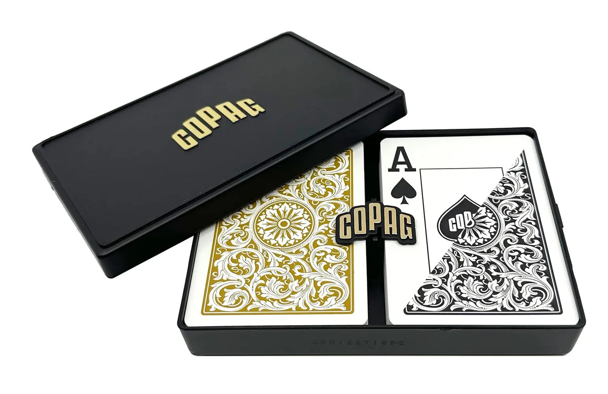 Copag 1546 100% Plastic Playing Cards – Poker Size Jumbo Index (Black & Gold Double Deck)