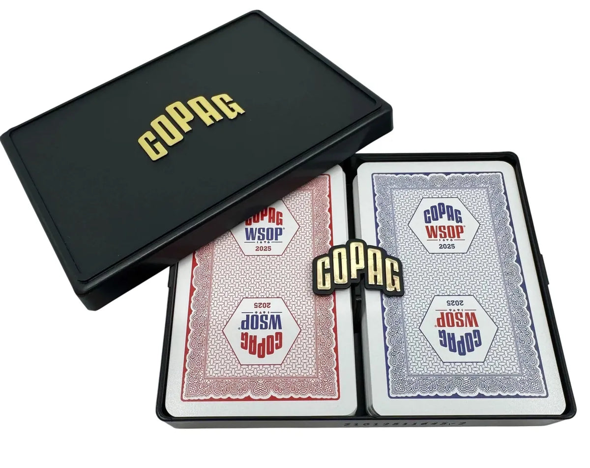 Copag WSOP 2025 Traditional 100% Plastic Playing Cards – Bridge Size Regular Index (Red/Blue Double Deck Set)