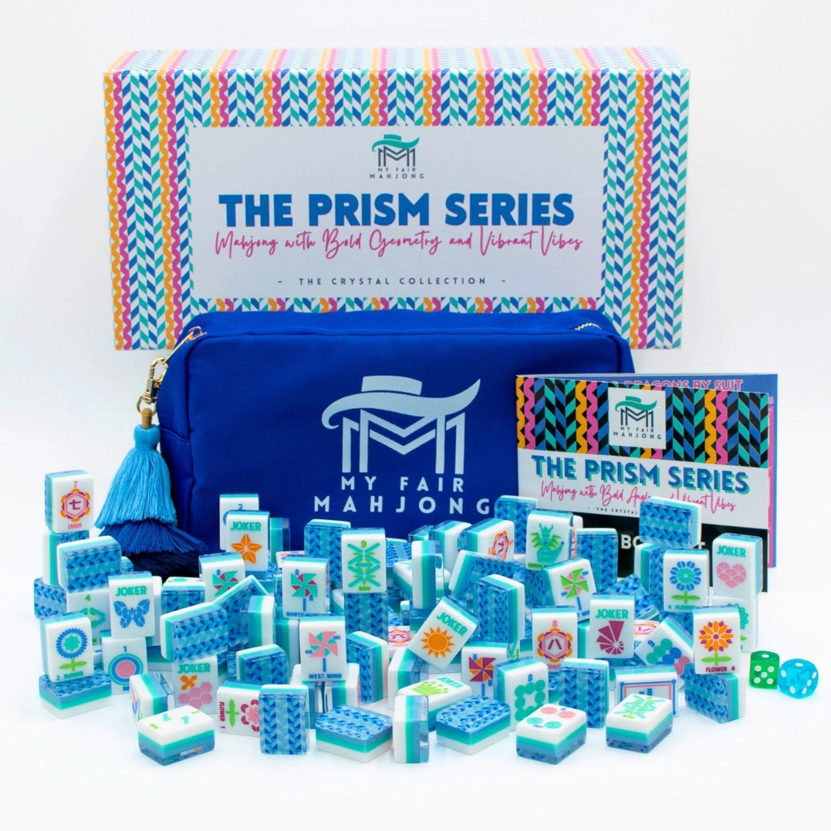 Crystal Prism Blue Mahjong Tile Set