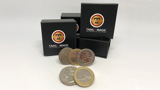 Euro-Dollar Hopping Half (1 Euro and Quarter Dollar) by Tango Magic-Trick (ED004)