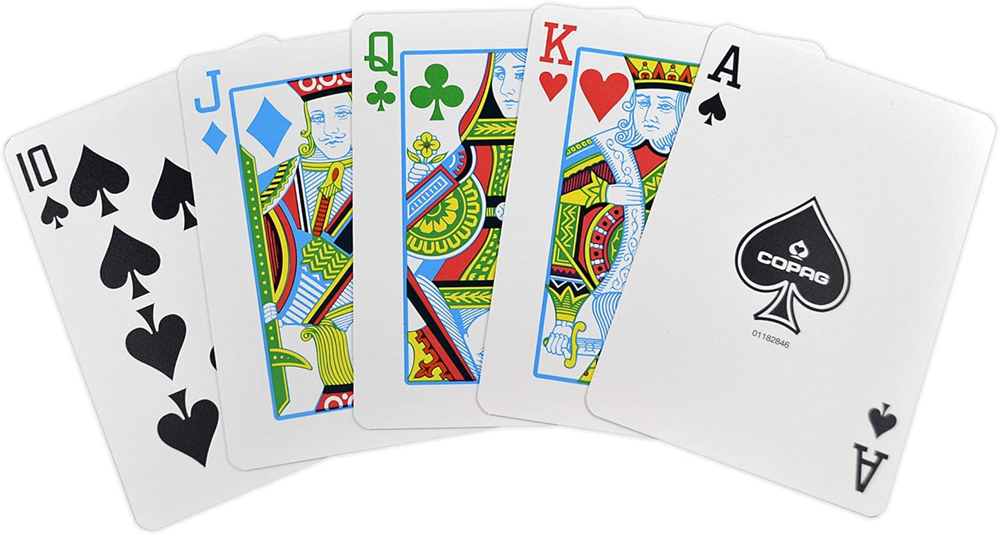 Copag Legacy 4‑Color 100% Plastic Playing Cards – Poker Size Regular Index Double Deck (Blue/Red)