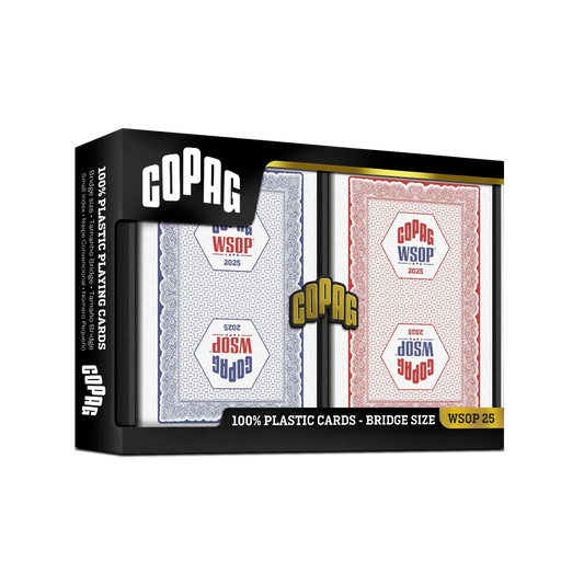 Copag WSOP 2025 Traditional 100% Plastic Playing Cards – Bridge Size Regular Index (Red/Blue Double Deck Set)
