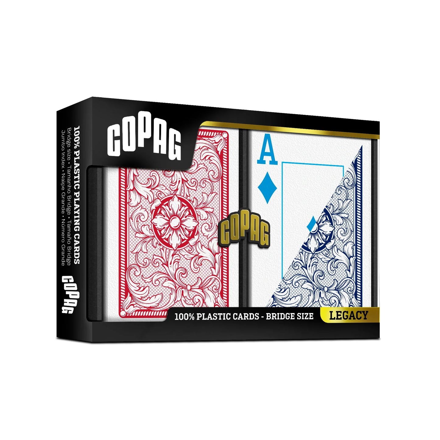 Copag Legacy 4-Color Plastic Double Deck Set – Bridge Size – Red & Blue – Jumbo Index