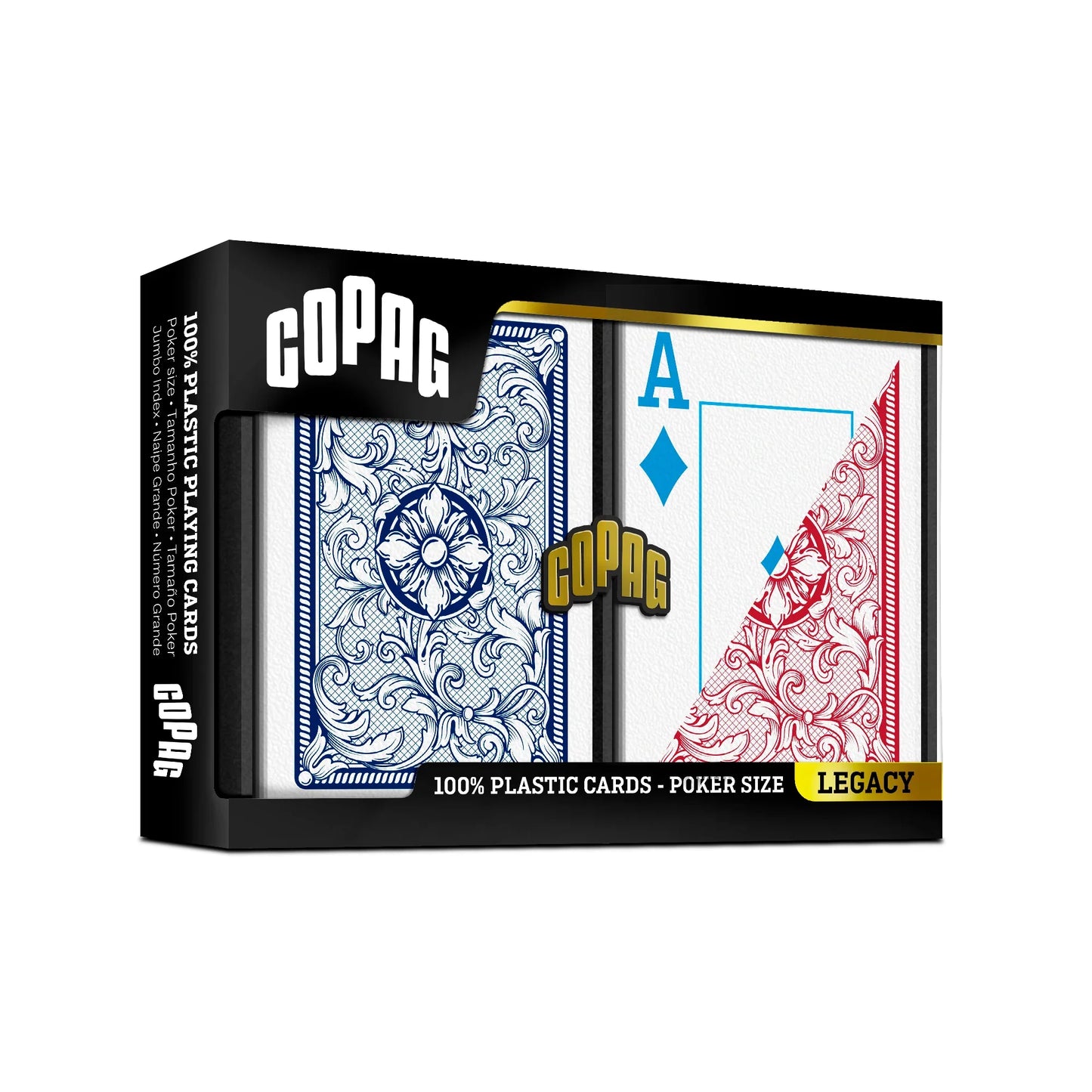 Copag Legacy 4-Color Plastic Double Deck Set – Poker Size – Red & Blue – Jumbo Index