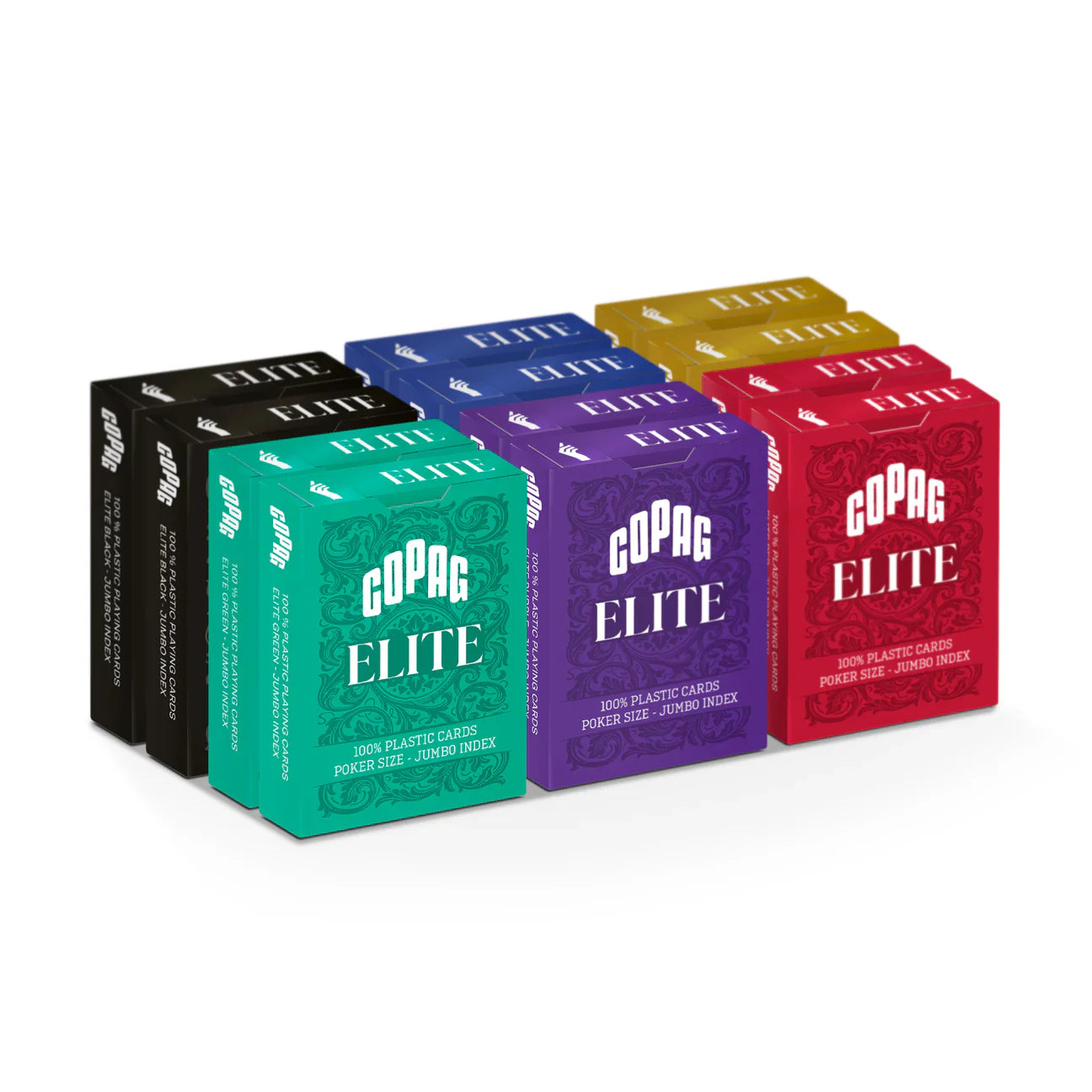 Copag Elite 100% Plastic Playing Cards – Poker Size Jumbo Index (Mixed Colors, Single Decks)